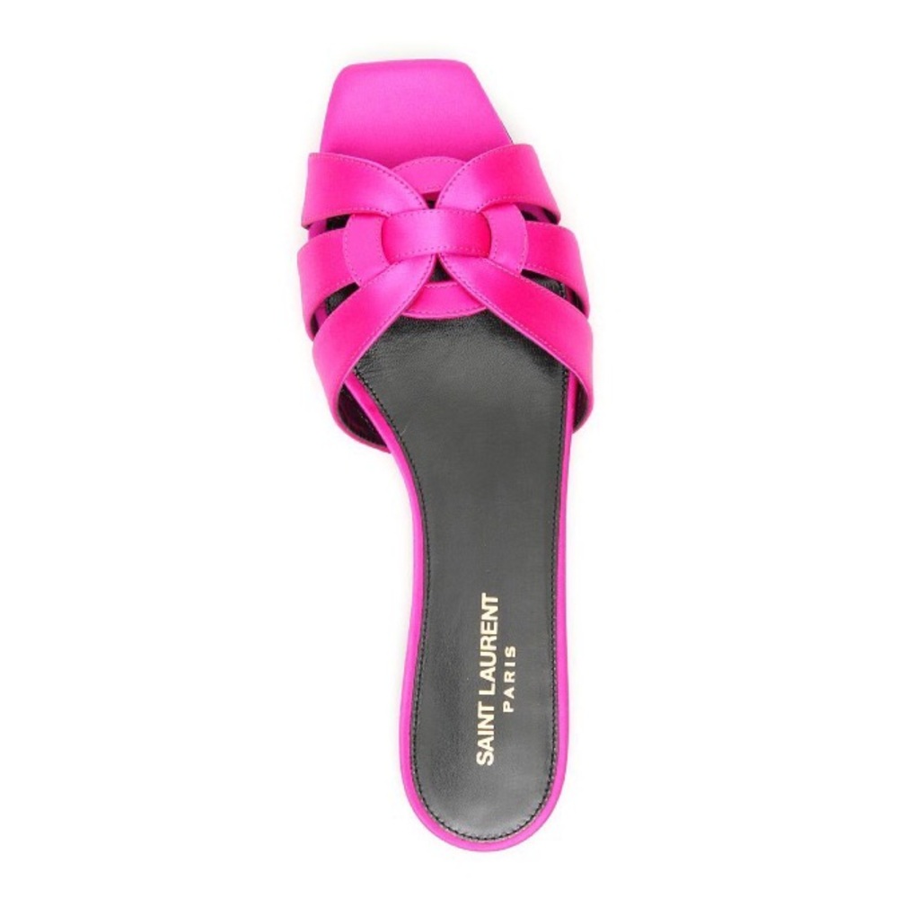 RARE Like New Saint Laurent Fuchsia Satin Nu Pieds Slide Sandals size 37.5